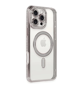 Apple İphone 16 Pro Kılıf Joke Simli Magneticsafe Kılıf - Pembe