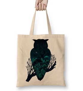 Owl Night Baykuş Bez Çanta Uzun Saplı