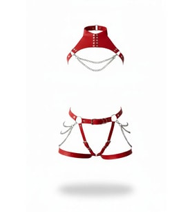 Mulvxbrf Brf02 Kırmızı Jartiyer Harness Zincir Detaylı Deri Vücut Takımı - Brf1369 (Mulvix)