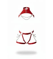 Mulvxbrf Brf02 Kırmızı Jartiyer Harness Zincir Detaylı Deri Vücut Takımı - Brf1369 (Mulvix)