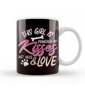 Girl Powered By Kisses Wet Nose Love Paw Dog Lover Puppy Pet Kupa Bardak Porselen