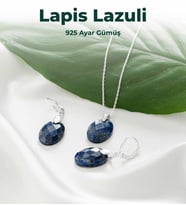 Luxtone Sertifikalı Lapis Lazuli Set 925 Ayar Gümüş Kolye Küpe Kadın Takı LX0120ST