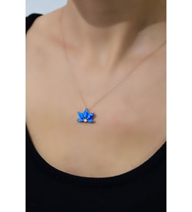 925 Ayar Gümüş Rose Kaplama Lacivert Opal Taşlı Lotus Kolye