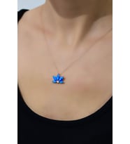 925 Ayar Gümüş Rose Kaplama Lacivert Opal Taşlı Lotus Kolye