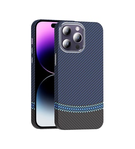Lexroo iPhone 14 Pro Max Kılıf M-safe Şarj Özellikli Karbon Fiber Görünümlü Gros Kılıf - Siyah-Lacivert
