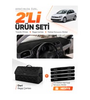 VOLKSWAGEN GOLF 6 (2008-2012) Uyumlu Torpido Örtüsü + Deri Bagaj Çantası + Sticker Seti - Siyah
