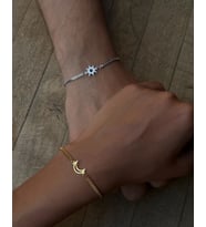 925 Gümüş  Ay ve Güneş Çift Bilekliği (Çift ) (Beyaz - Gold)