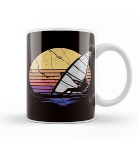 Vintage Windsurfer Retro Windsurfing Ocean Wave Surfing Kupa Bardak Porselen