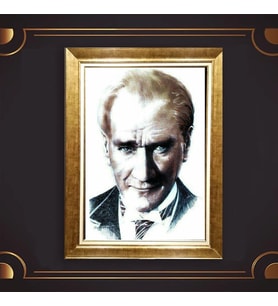 Özel Seri Paspartulu Çerçeveli Atatürk Tablo l94 (Gold)