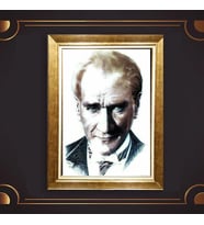 Özel Seri Paspartulu Çerçeveli Atatürk Tablo l94 (Gold)