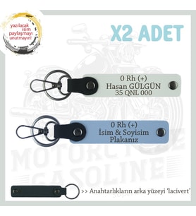 Yol Maceracılarına, İsim Plaka ve 0 Rh (+) Kan Grubu Yazılı Özel x2' li Anahtarlık, Mavi-Beyaz-Laci (Çok Renkli)