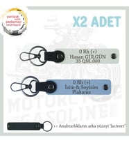 Yol Maceracılarına, İsim Plaka ve 0 Rh (+) Kan Grubu Yazılı Özel x2' li Anahtarlık, Mavi-Beyaz-Laci (Çok Renkli)