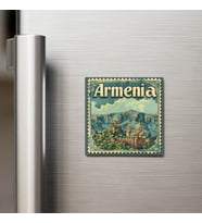 Ermenistan Armenia - Posta Pulu Temalı Ülke - Baskılı Buzdolap Magneti Kare - 9x9 cm