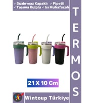 #Termos Kamp Outdoor Piknik Sızdırmaz Kapak Isı Muhafazalı Taşıma Kulp Pipetli Mug Termos 21 X 10 Cm