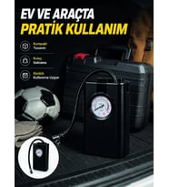 Mey İthalat® Taşınabilir Araç Hava Pompası Analog Manometreli Lastik Şişirme Pompası