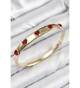 Pirinç Zirkon Taşlı Kırmızı Kalp Model Gold Renk Kadın Kelepçe