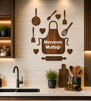 Kişiye Özel Ceviz Renk Ahşap Mutfak Duvar Dekoru - İsim Yazılı Lazer Kesim Mutfak Süsü Mutfak Hediyesi