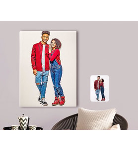 BK Gift Kişiye Özel Tam Boy Sevgililer Karikatürlü Kanvas Tablo 70x100cm-1