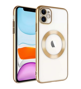 Vendas iPhone 11 Uyumlu ( iPhone 11 ) Riksos Serisi Wireless Şarj Özellikli Sert PC Magsafe Silikon Kılıf (Gold)