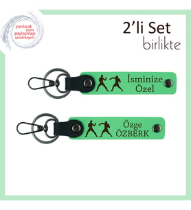 Güçlü Tarzın Simgesi, Combat Figürlü, İsme Özel Yazılı 2’li Anahtarlık Seti, Fıstık Yeşil-F Yeşil