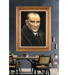 Altın Varaklı Çerçeveli Paspartulu Atatürk Tablo nh115 (Gold)