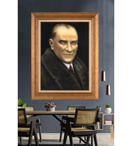 Altın Varaklı Çerçeveli Paspartulu Atatürk Tablo nh115 (Gold)