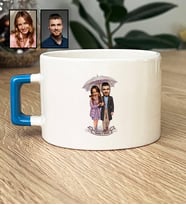 Kişiye Özel Karikatürlü Yürüş Yapan Romantik Sevgililer Lüks Fincan Sevgililer Günü Hediyesi