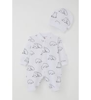 Breeze Erkek Bebek Patikli Tulum Sevimli Kutup Ayıcığı Desenli 0-6 Ay, Beyaz