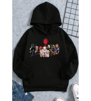 Korku Karakterleri Baskılı Erkek - Kız Çocuk Rahat Kalıp Sweatshirt (Siyah)