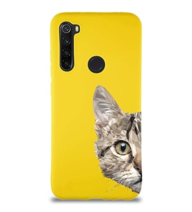 Xiaomi Redmi Note 8 Soft Premier Kapak Catface Tasarımlı Silikon Kılıf - Sarı (Şeffaf)