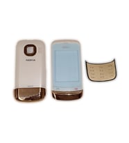 Nokia C2-02 Kapak Nokia C2-02 uyumlu Beyaz Gold ön Kapak Arka Kapak Tuş Takımı