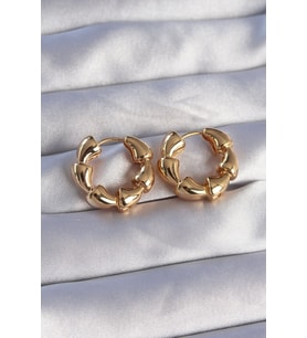 Pirinç Gold Renk Damla Kıvrım Tasarımlı Halka Küpe - TJ-BKP9084