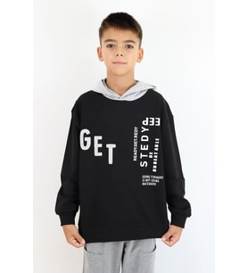 Breeze Girls & Boys Erkek Çocuk Sweatshirt Kapüşonlu Yazı Baskılı 8-14 Yaş, Siyah