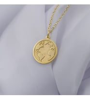 Kişiye Özel 925 Ayar Gümüş Dünya Figürlü Kolye (Gold)