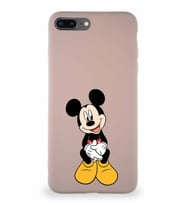 Apple iPhone 8 Plus Soft Premier Kapak Mickey Mouse-A Tasarımlı Silikon Kılıf - Pudra (Şeffaf)