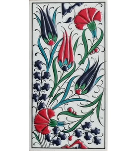 Armada Çini 10x20 Cm ED 222 Üç Lale Karanfil Kütahya El dekoru Karo