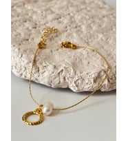 Gerçek İNCİ Detaylı Altın Kaplama Bileklik (Tasarım) (Gold)