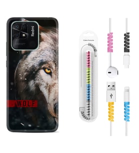 Xiaomi Poco X3 Pro M4 Pro X4 Pro C40 10C Kılıf Kablo Koruma Spiral Silikon Wolf Eyes 1758