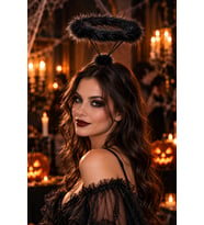 Siyah Melek Tacı Tüylü Simli Halo Halkalı Halloween Cadılar Bayramı Parti Kostüm Aksesuarı