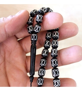  Koleksiyonluk Erzurum Oltu Taşı Tesbih Gümüş İşlemeli Usta İşçilikli Tesbih 8x12 mm