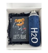 H2O Kadife Kılıflı Matara Lacivert 600 ML, Tükenmez Kalem, Let's Ride Temalı Defter Hediye Kutusu