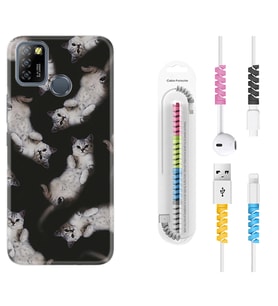 INFINIX Smart 4 5 6 Zero 8 S5 Pro Kılıf Kablo Koruma Spiral Silikon Sevimli Kedicikler 1785