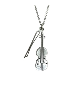 Keman ve Keman Yayı Temalı Kolye – Unisex - Müzik Aksesuarı 60 cm Zincir (Gümüş)