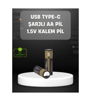 USB Type-C Girişli Şarjlı AA Lityum Pil 1.5V Sabit Çıkış 3200mWh (2'li Paket)