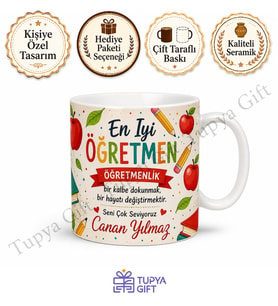 En İyi Öğretmene Hediye İsme Özel Yazılı Kupa Bardak Öğretmenler Günü Hediyesi