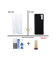 Oppo A91 Beyaz Uyumlu Arka Kapak + Yapıştırıcı ve Vida Seti Arka Cam Batarya Pil Kapağı Lazer Kesim