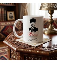 29 Ekim Atatürk Temalı ve Atatürk İmzalı Çift taraf baskılı Kupa Bardak