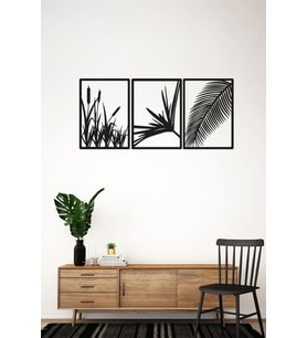 3'lü Lazer Kesim Dekoratif Ahşap Sazlık Tablo - 98x25 cm (Her Biri 18x25 cm)