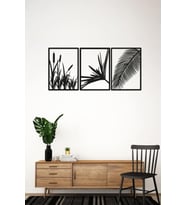3'lü Lazer Kesim Dekoratif Ahşap Sazlık Tablo - 98x25 cm (Her Biri 18x25 cm) (Siyah)