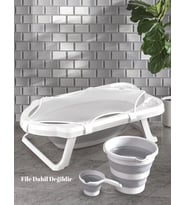 BabyDoor 3'lü Set Katlanır Bebek Banyo Yıkama Seti Küvet - Su Kovası - Maşrapa (Çok Renkli)